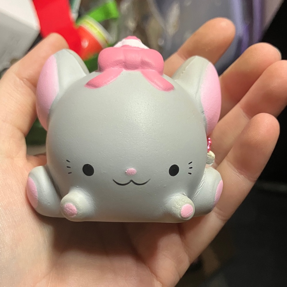 Gray and Pink Squishy Mouse Toy